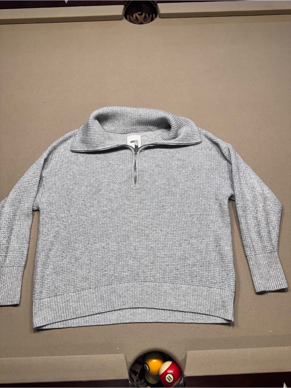 aerie Light Gray Half-Zip Cowl Sweater - Picture 2 of 6